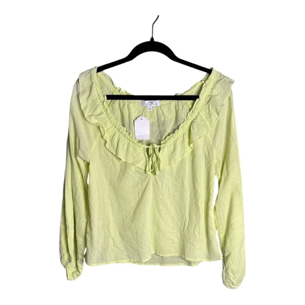 Love, Whit Yellow Long Sleeve Ruffle Tassel Top Small